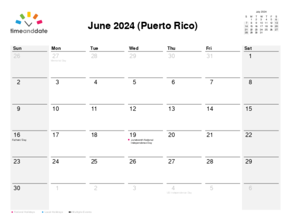 Calendar for 2024 in Puerto Rico