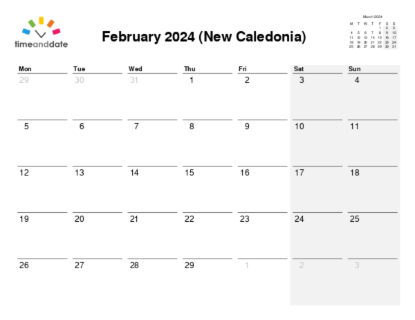 Calendar for 2024 in New Caledonia