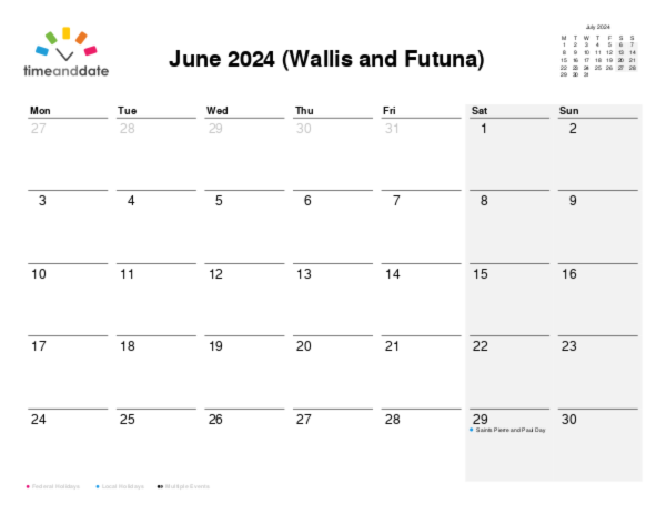 Calendar for 2024 in Wallis and Futuna