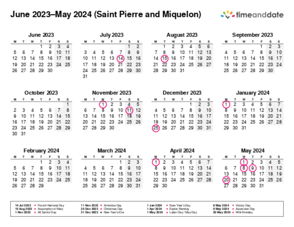 Calendar for 2023 in Saint Pierre and Miquelon