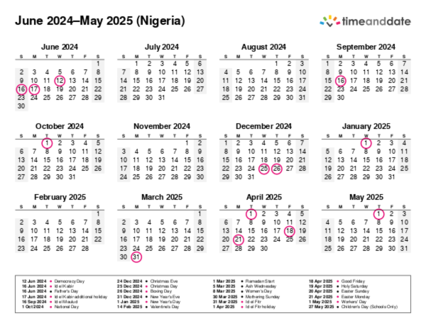 Calendar for 2024 in Nigeria