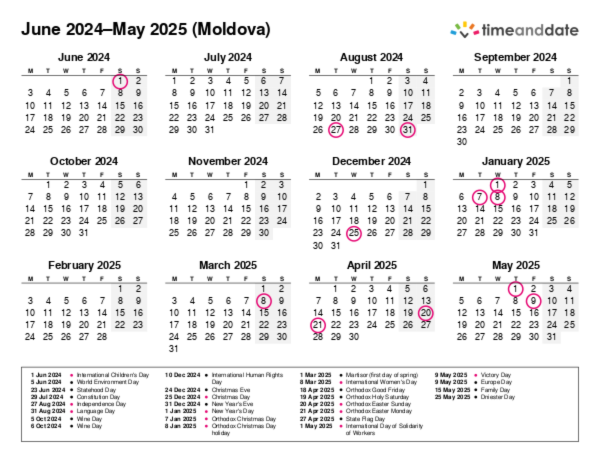 Calendar for 2024 in Moldova