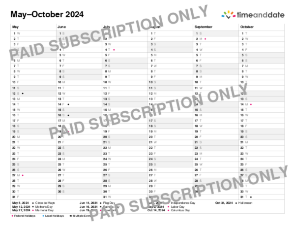 2024 calendar for United States with several months on one page